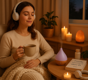 Aménagez un coin détente dans votre salon avec un fauteuil confortable, une couverture douce, et quelques plantes vertes pour purifier l’air.