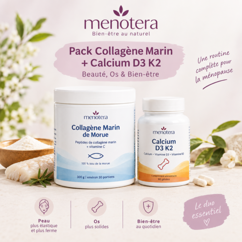 Pack collagène marin de morue et calcium D3 K2 Menotera pour la ménopause